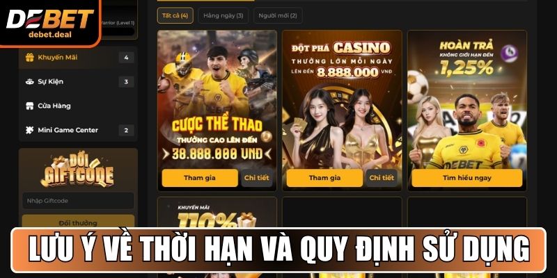 Lưu ý về thời hạn và quy định sử dụng khuyến mãi Debet