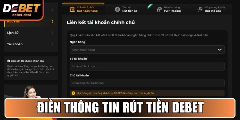 Điền thông tin rút tiền Debet chuẩn xác